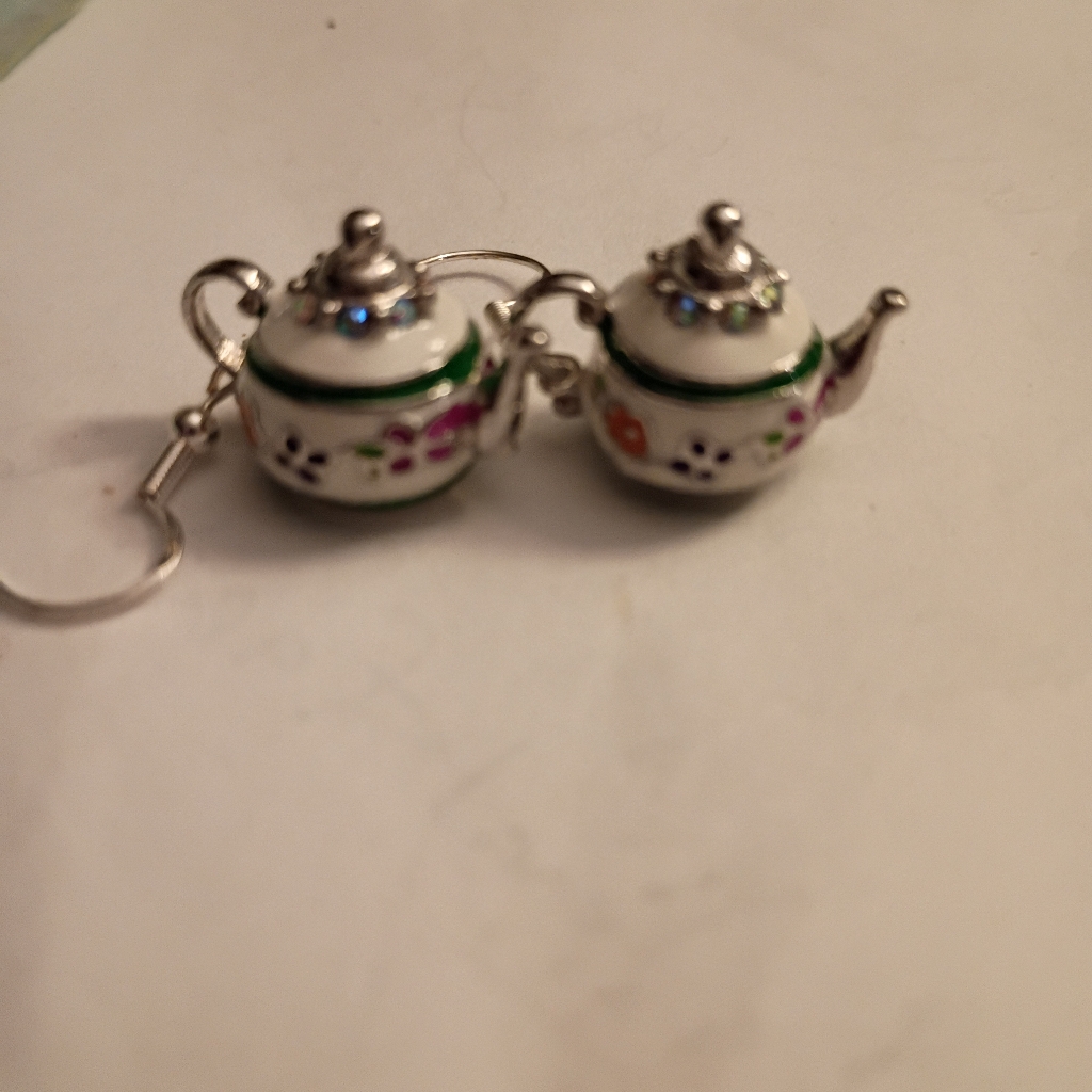 Elegant Silver Teapot Earrings With Floral Accents
